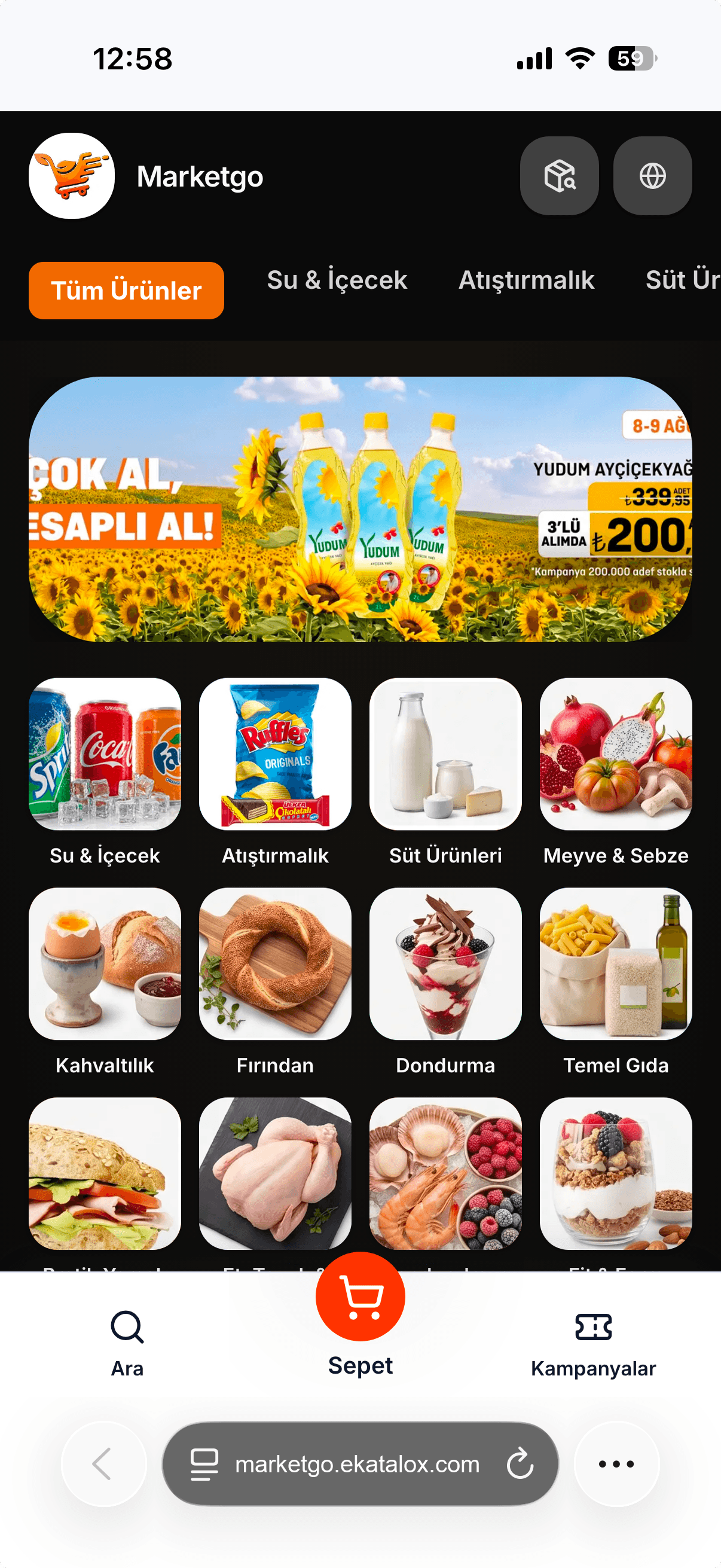 eKatalox örnek market mağazası, telefon görünümü
