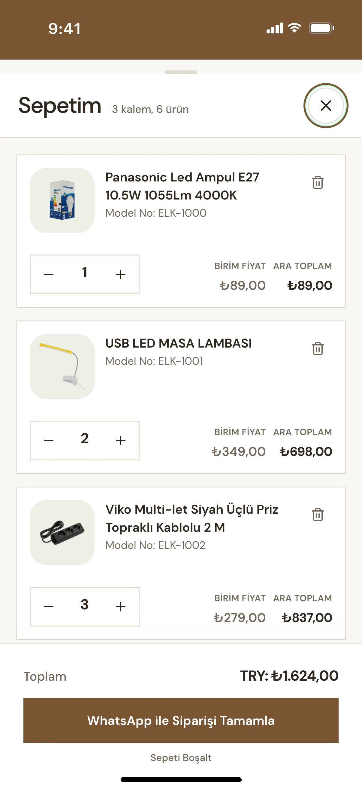 Bayinin sepet ekranı