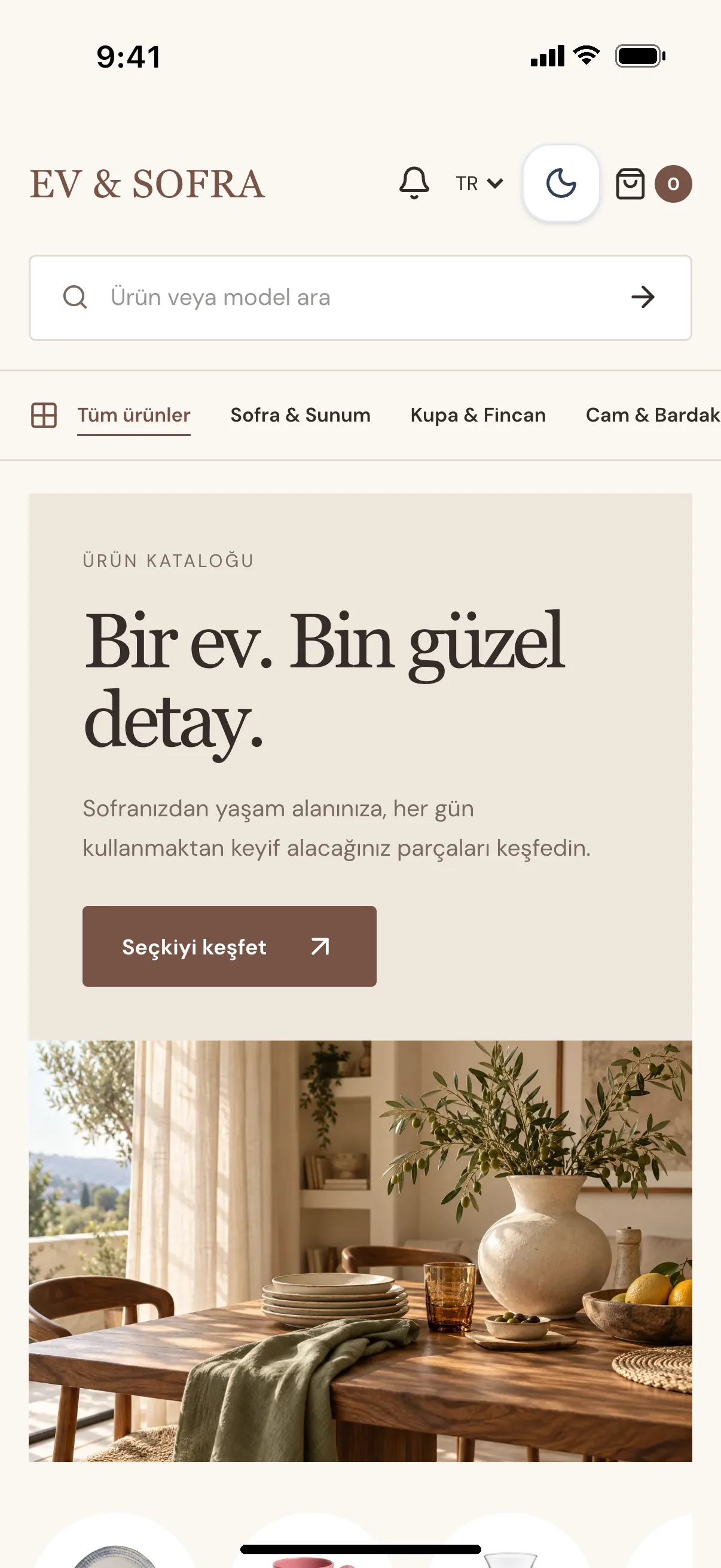 Hazır ev & mutfak toptancısı teması, telefon görünümü