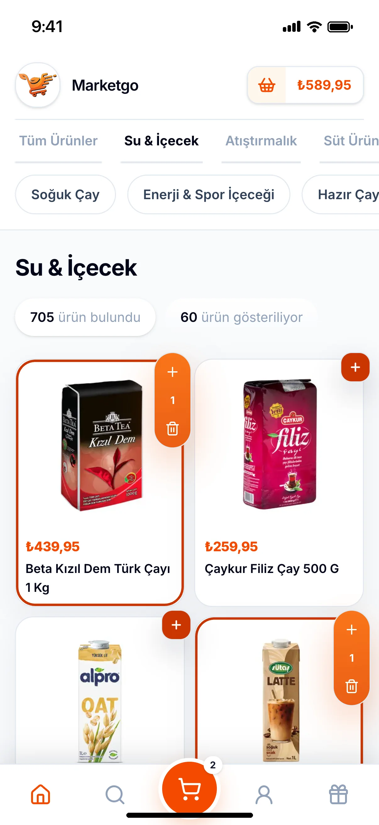 Demo market kataloğunun ürün listesi