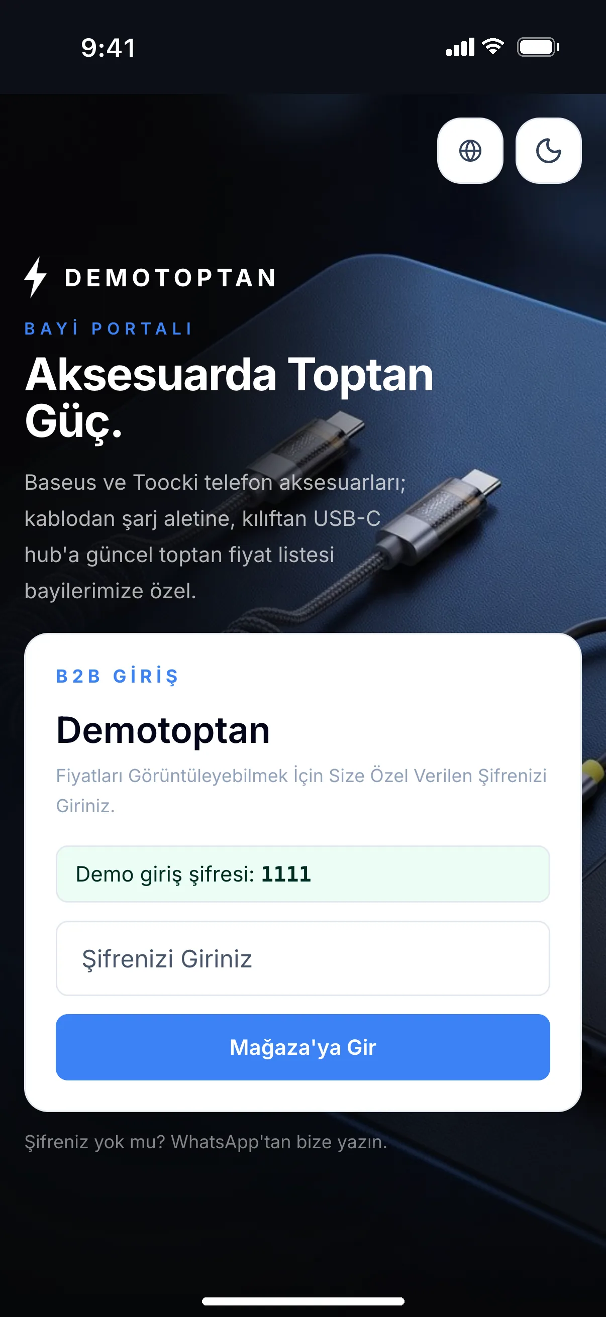 Şifreli bayi kataloğunun giriş ekranı